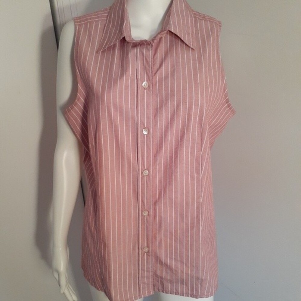 Gap top sleeveless striped cotton button-down pink/red large l career office